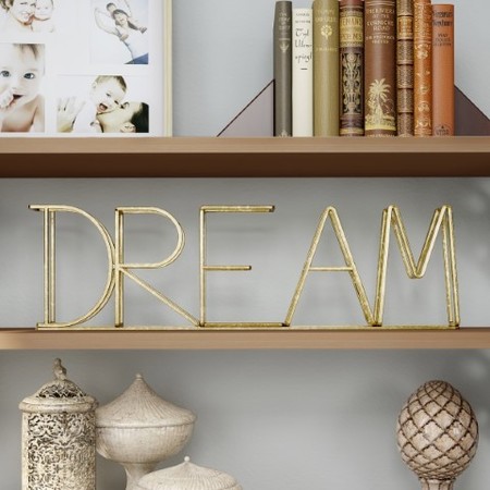 HASTINGS HOME Metal Cutout Free-Standing Tabletop Sign, 3D DREAM Word Art Accent Decor with Gold Metallic Finish 128509YHN